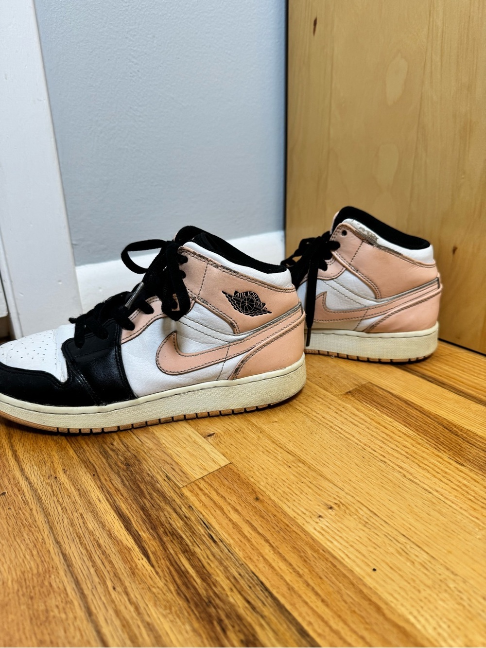 Air Jordan Kids High-Top Sneakers in Pink, Black, and White